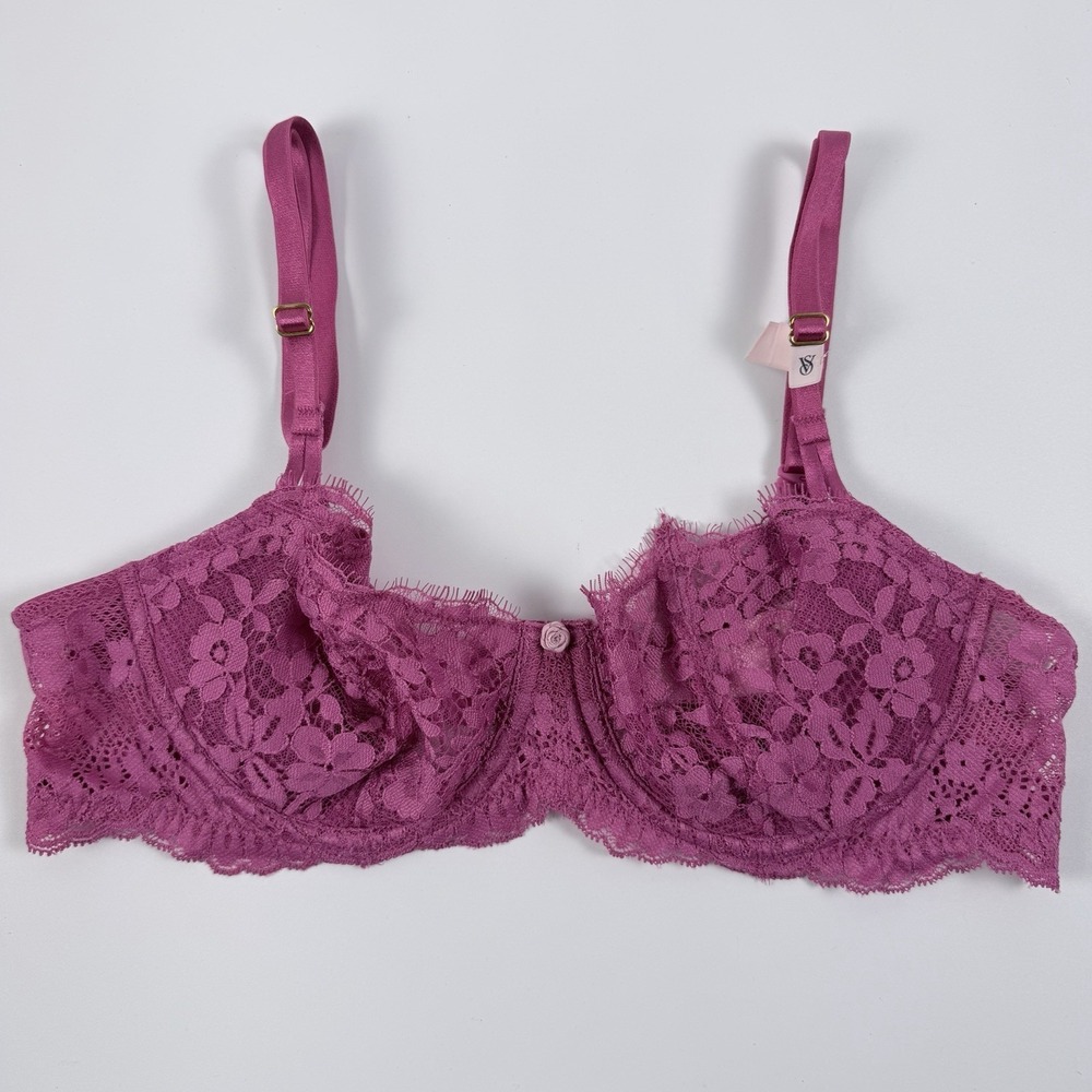 Victoria's Secret Dream Angels Wicked Unlined Lace Balconette Bra Hot Pink 36B